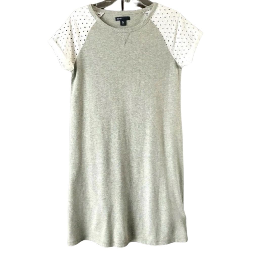 Gap Kids Girls Gray Sporty Dress White Eyelet Short Sleeves Stretch XL Cotton